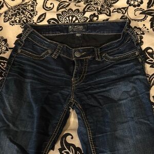 Stylish Dark Blue Denim Jeans silver suki low rise